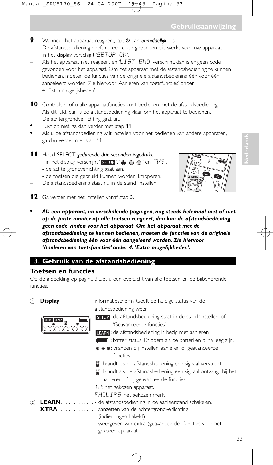 Gebruiksaanwijzing | Philips Télécommande universelle User Manual | Page 33 / 80