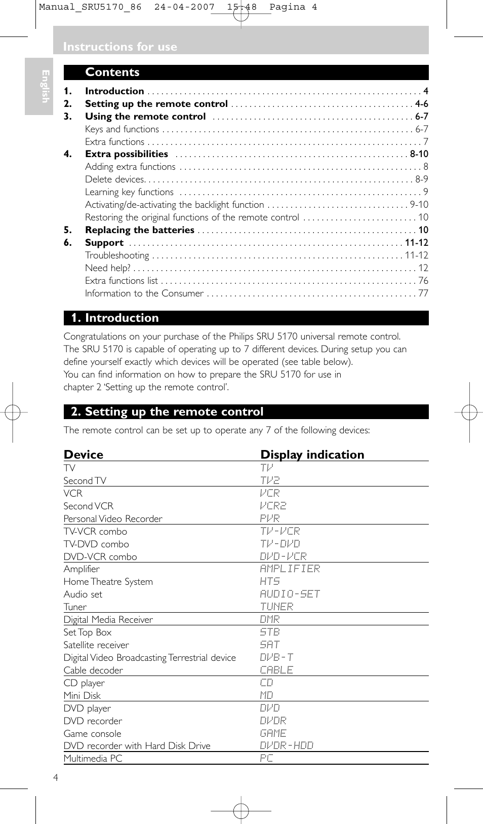 Philips Télécommande universelle User Manual | Page 4 / 80