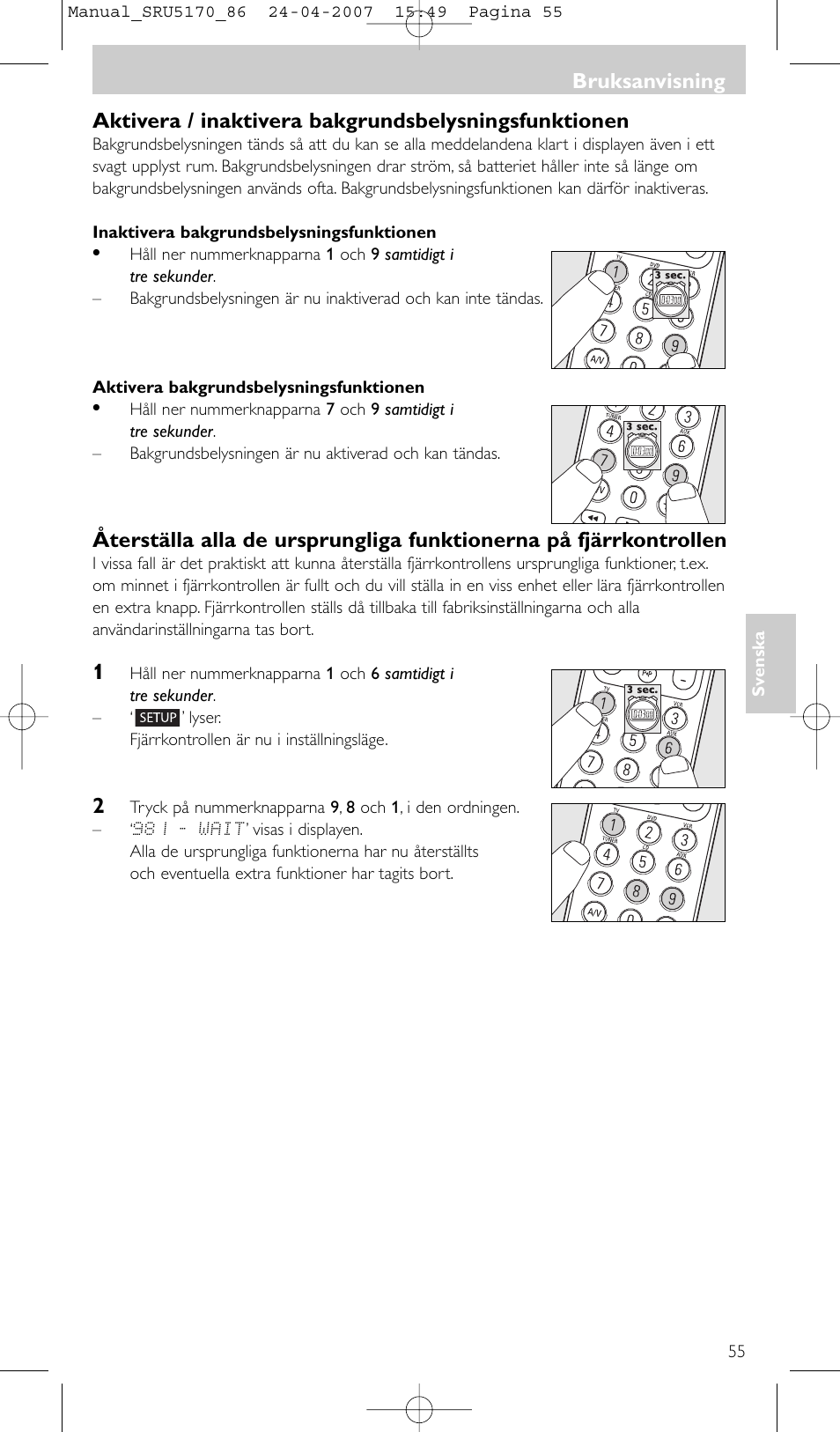 Bruksanvisning | Philips Télécommande universelle User Manual | Page 55 / 80