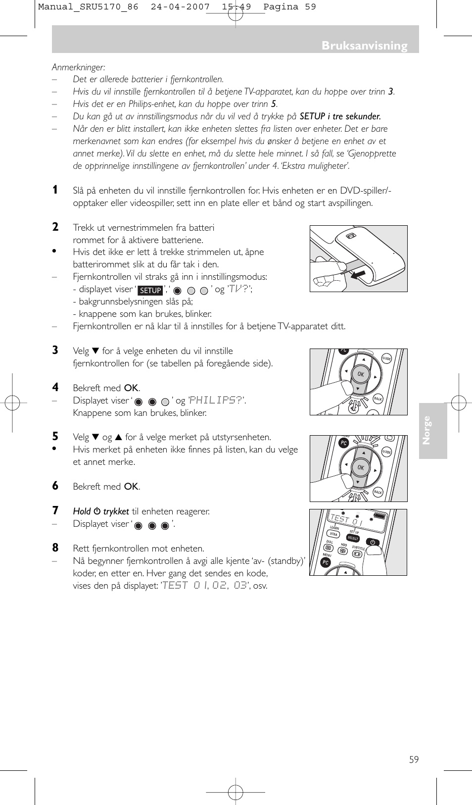 Bruksanvisning | Philips Télécommande universelle User Manual | Page 59 / 80