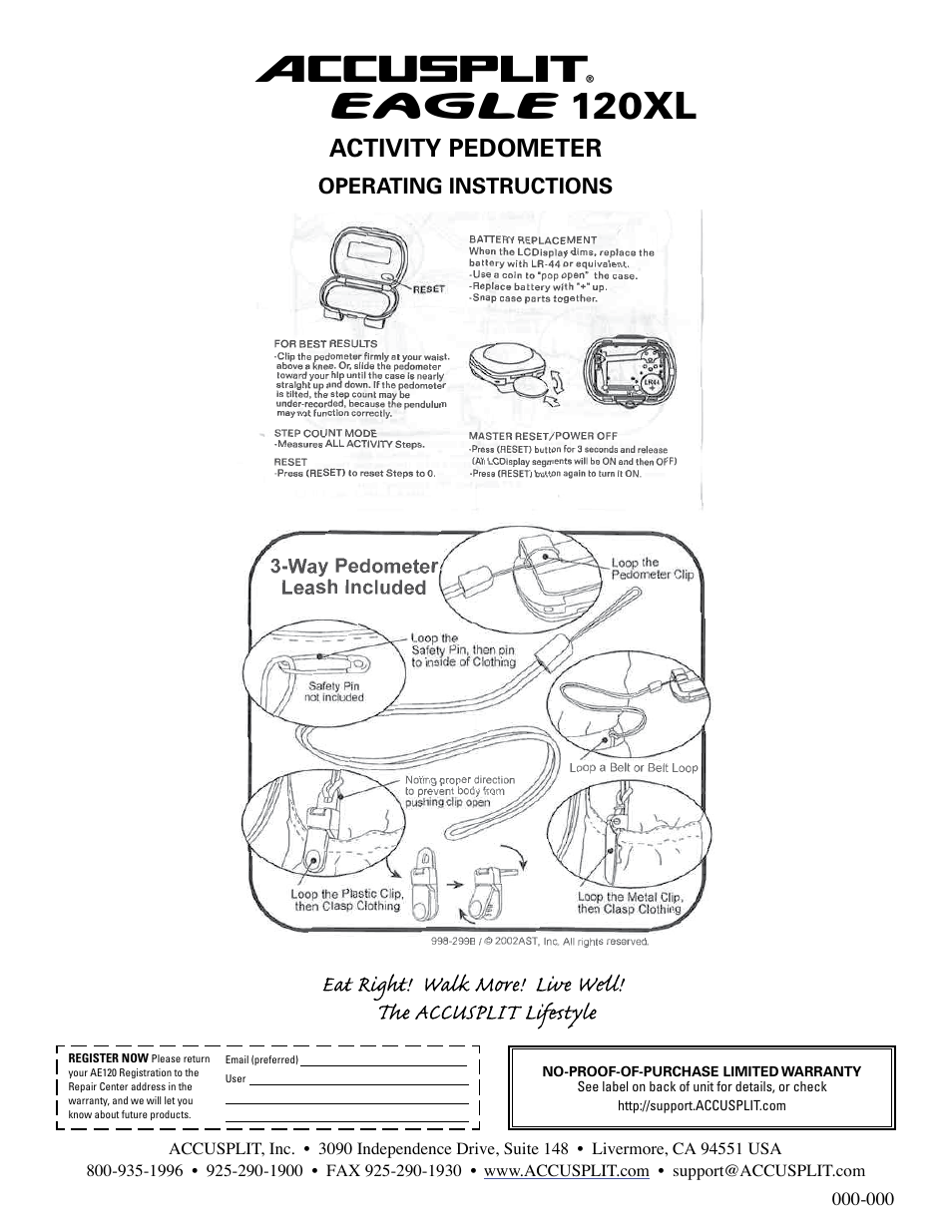 Accusplit Eagle 120XL User Manual | 1 page