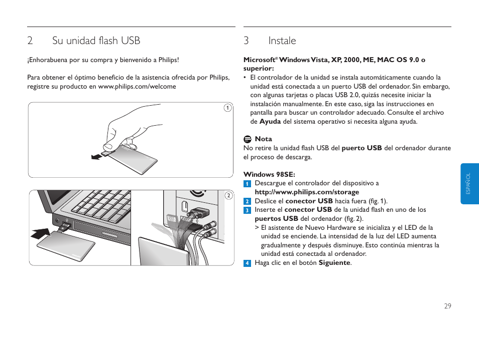 2su unidad flash usb, 3instale | Philips Clé USB User Manual | Page 29 / 98