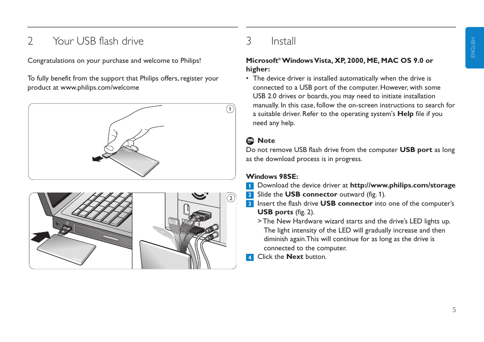 2your usb flash drive, 3install | Philips Clé USB User Manual | Page 5 / 98