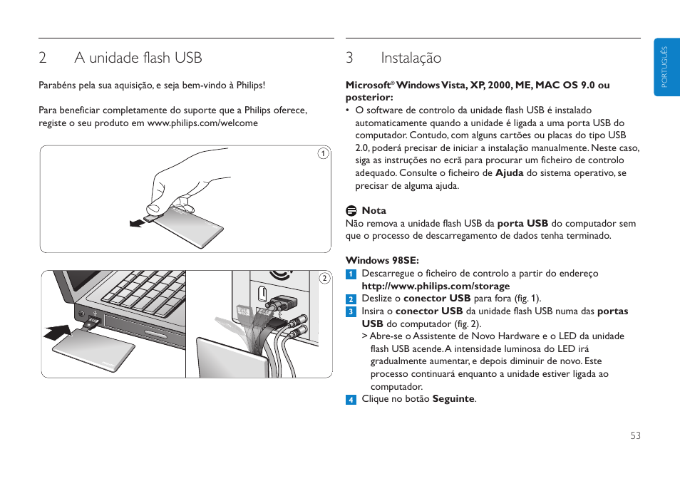 2a unidade flash usb, 3instalação | Philips Clé USB User Manual | Page 53 / 98