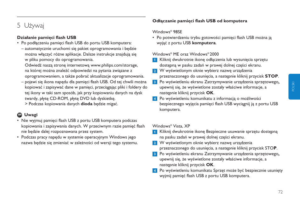 5 używaj | Philips Clé USB User Manual | Page 72 / 98