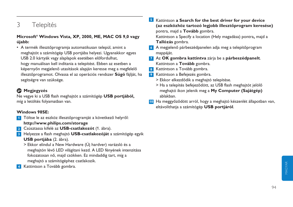 3telepítés | Philips Clé USB User Manual | Page 94 / 98