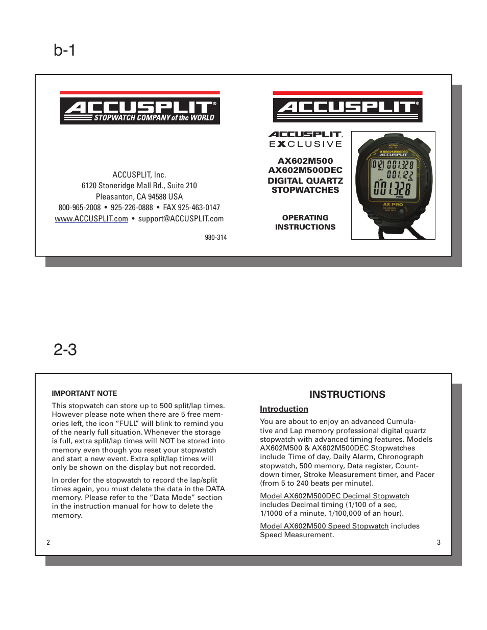 Accusplit AX602M500 User Manual | 14 pages