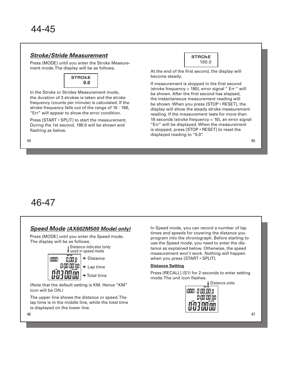Stroke/stride measurement, Speed mode | Accusplit AX602M500 User Manual | Page 12 / 14
