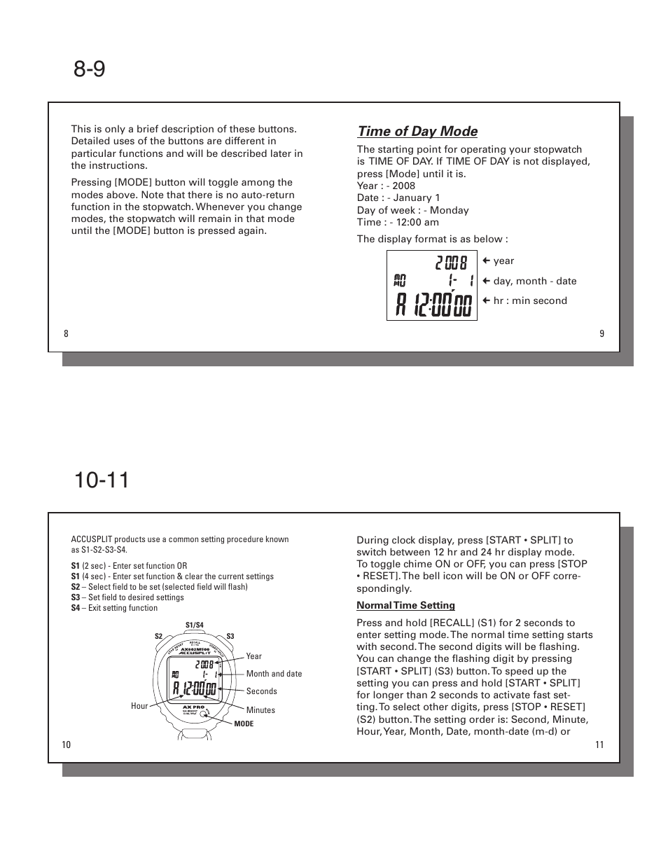 Time of day mode | Accusplit AX602M500 User Manual | Page 3 / 14