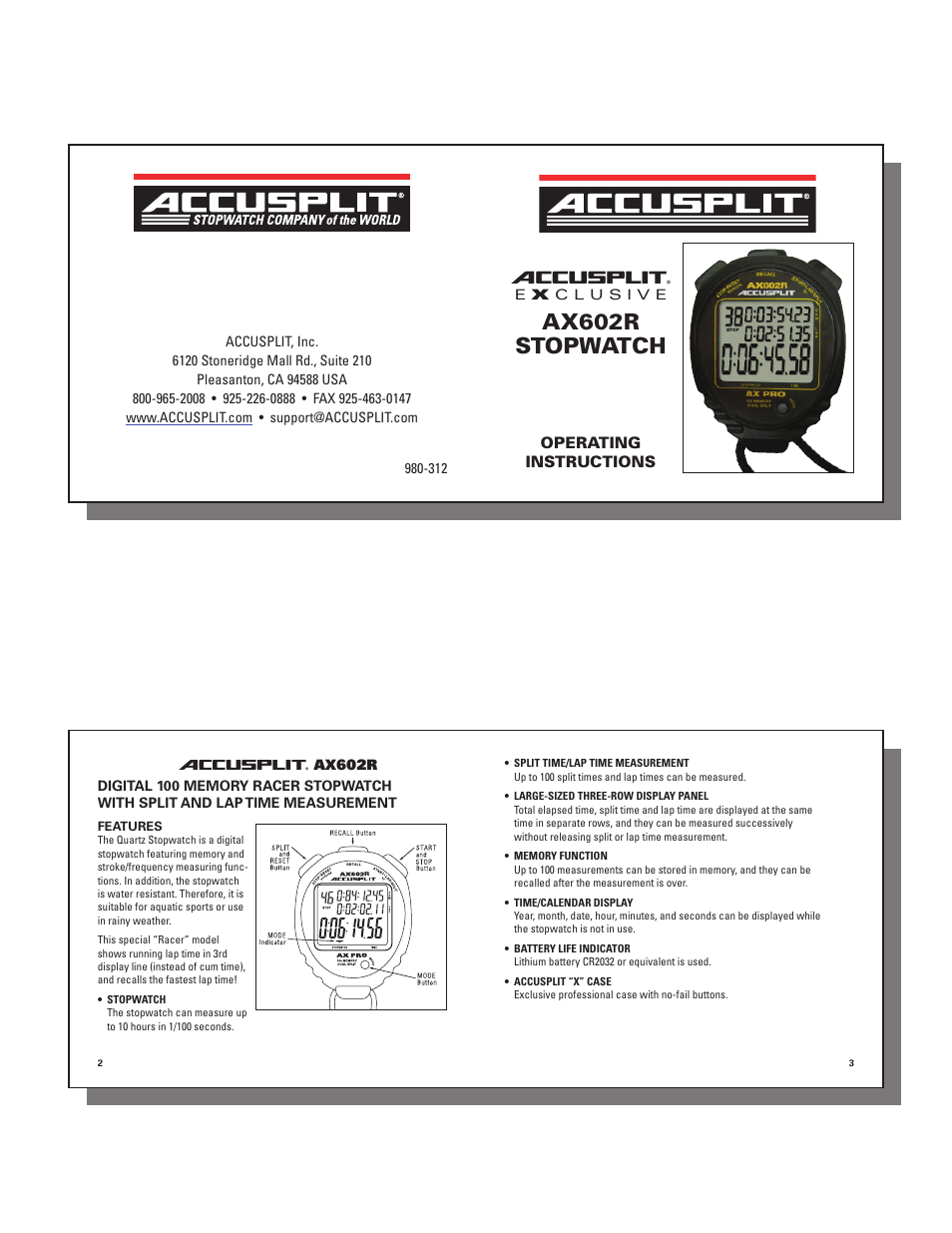 Accusplit 980-312 User Manual | 4 pages