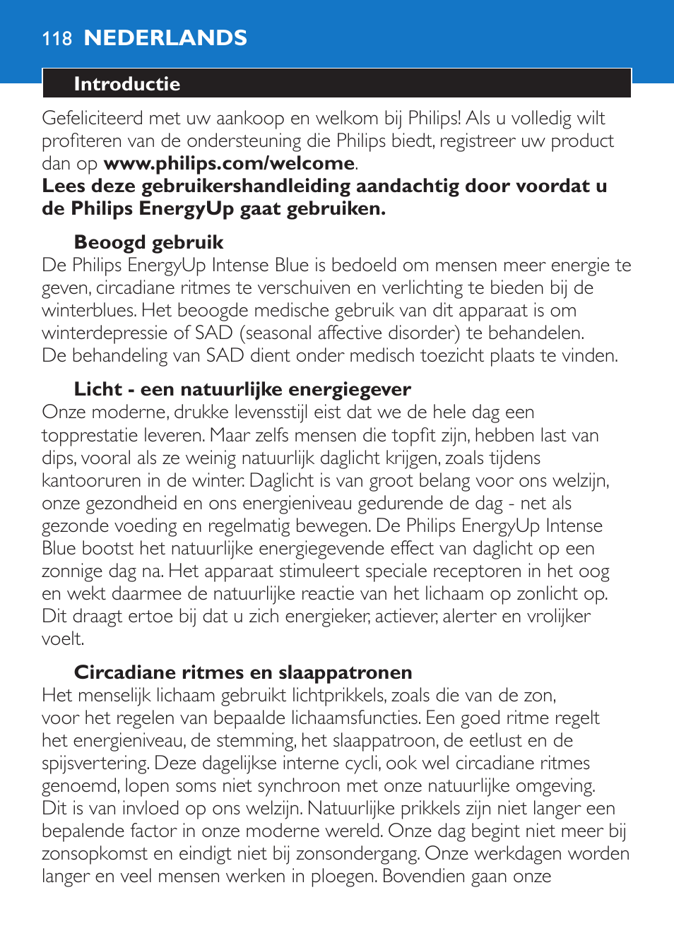 Nederlands | Philips EnergyUp Lampe Energylight User Manual | Page 118 / 176