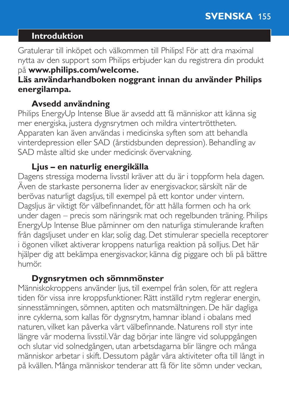 Svenska | Philips EnergyUp Lampe Energylight User Manual | Page 155 / 176