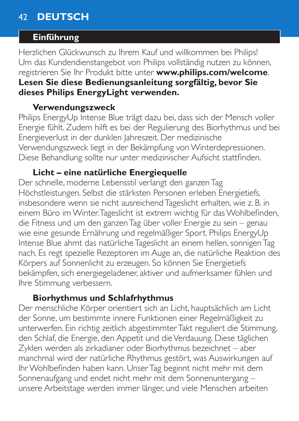 Deutsch | Philips EnergyUp Lampe Energylight User Manual | Page 42 / 176