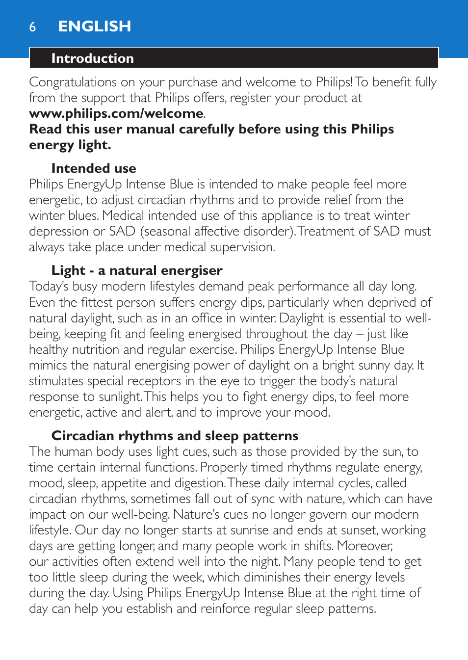 English | Philips EnergyUp Lampe Energylight User Manual | Page 6 / 176