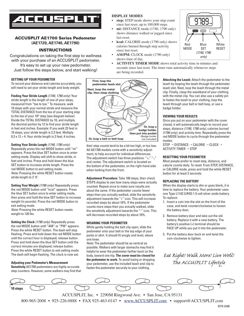 Accusplit AE1700 SERIES User Manual | 1 page