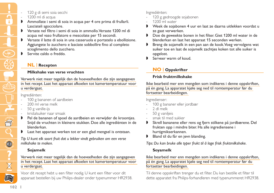 Philips Robot de cuisine User Manual | Page 102 / 108