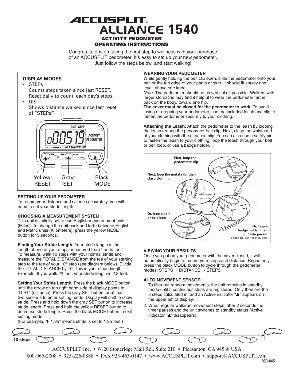 Accusplit Alliance 1540 User Manual | 2 pages