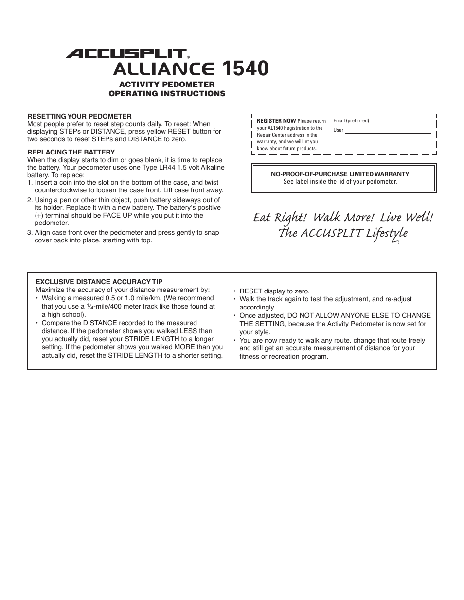 Alliance, Accusplit | Accusplit Alliance 1540 User Manual | Page 2 / 2