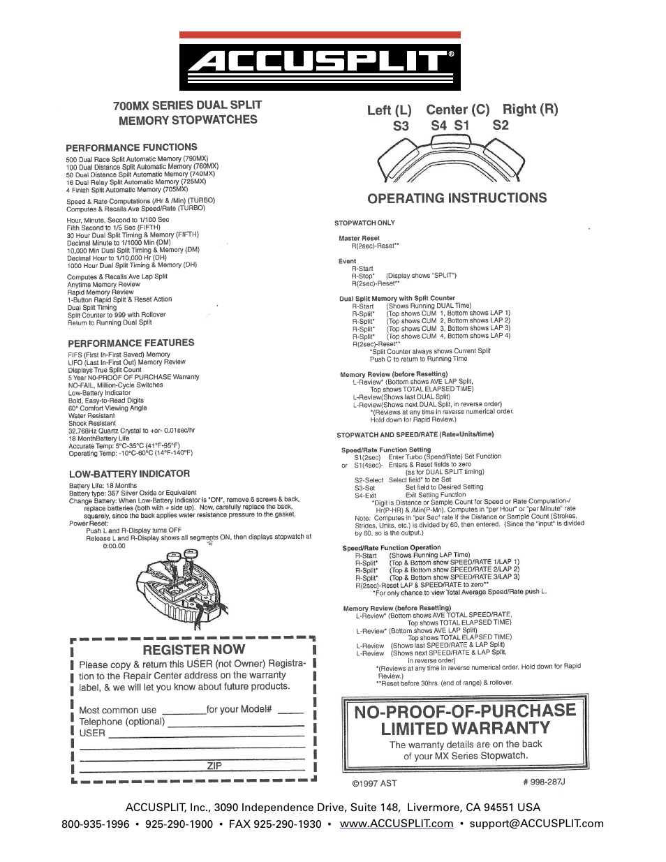 Accusplit 780MX User Manual | 1 page