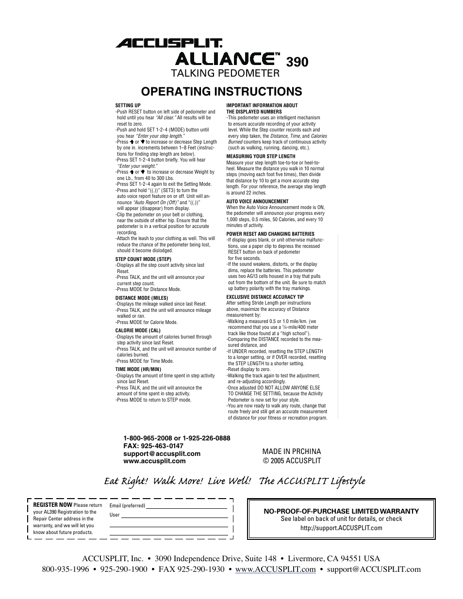 Accusplit AL390 User Manual | 1 page