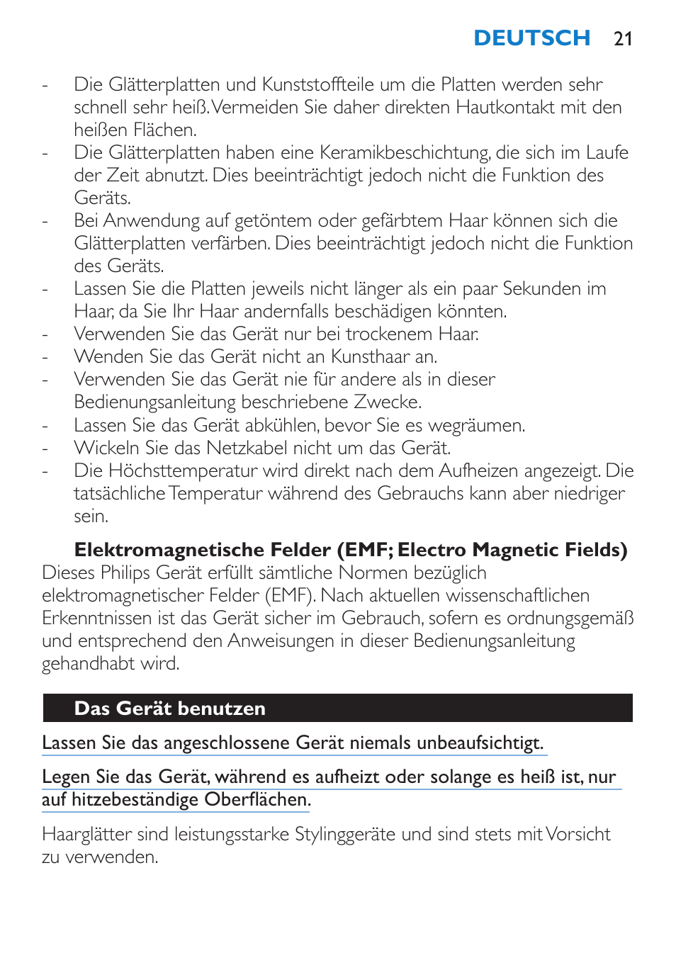 Das gerät benutzen | Philips SalonStraight DUO Lisseur User Manual | Page 21 / 96