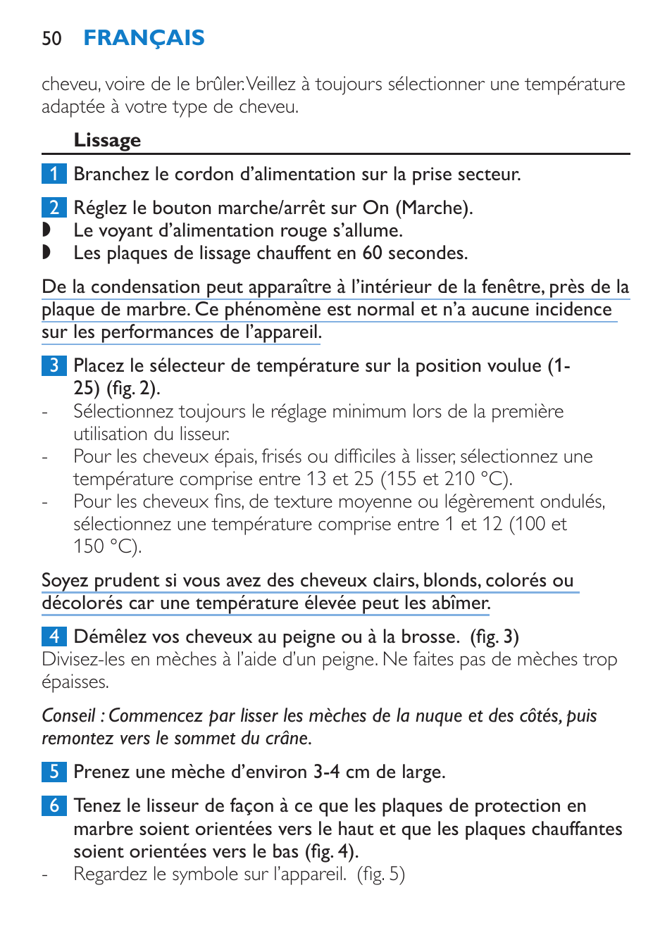 Lissage | Philips SalonStraight DUO Lisseur User Manual | Page 50 / 96