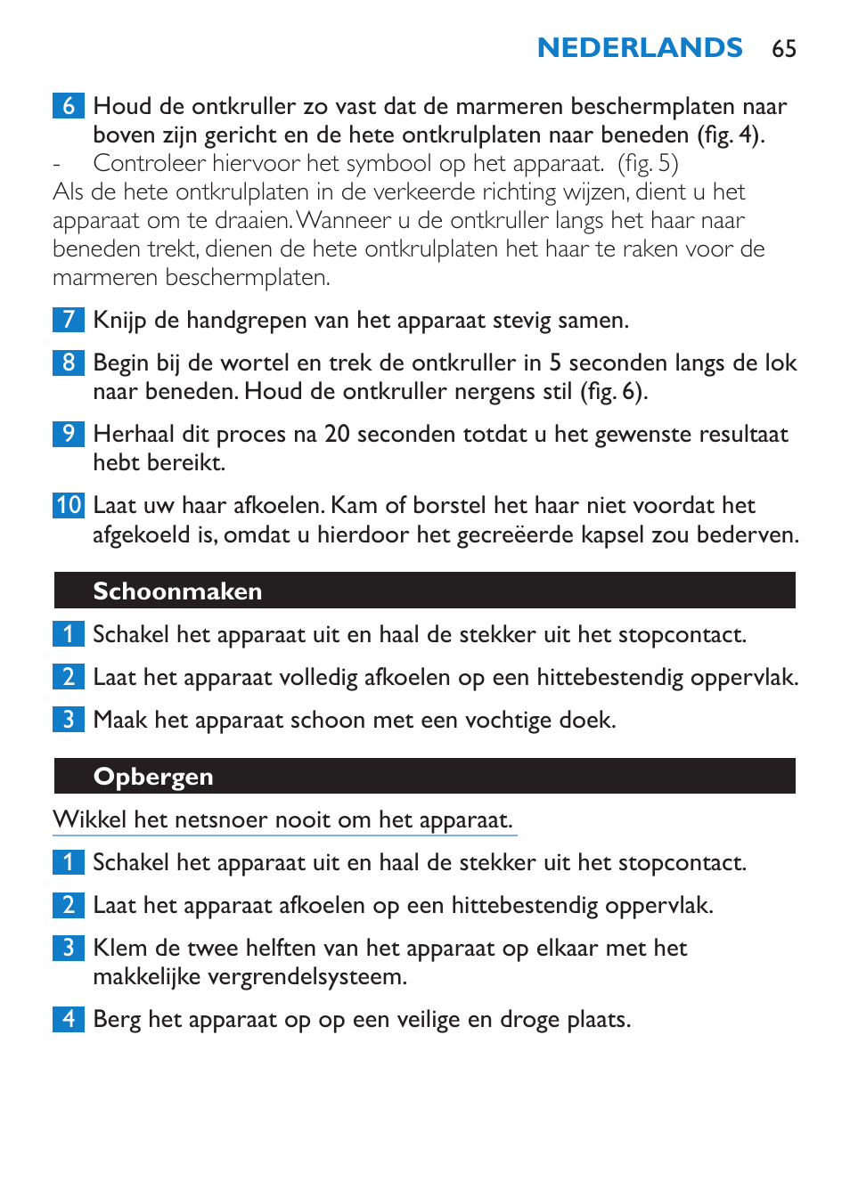 Schoonmaken, Opbergen | Philips SalonStraight DUO Lisseur User Manual | Page 65 / 96