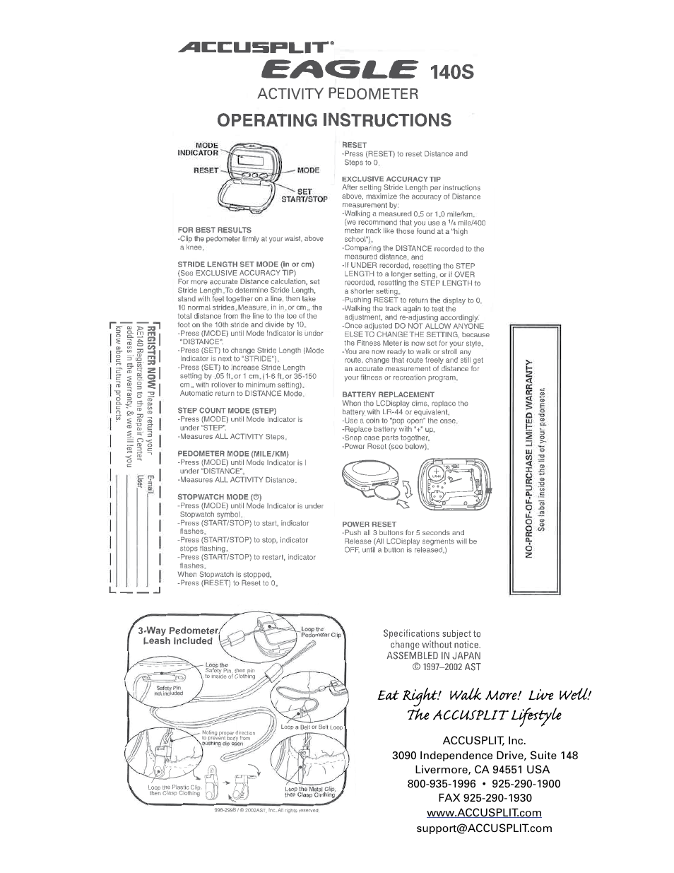Accusplit Eagle 140S User Manual | 1 page