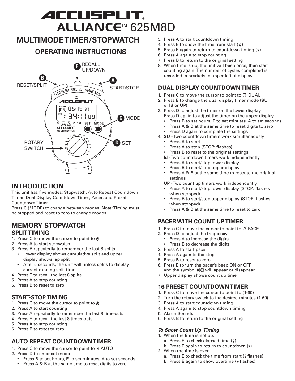 Accusplit 625M8D User Manual | 2 pages