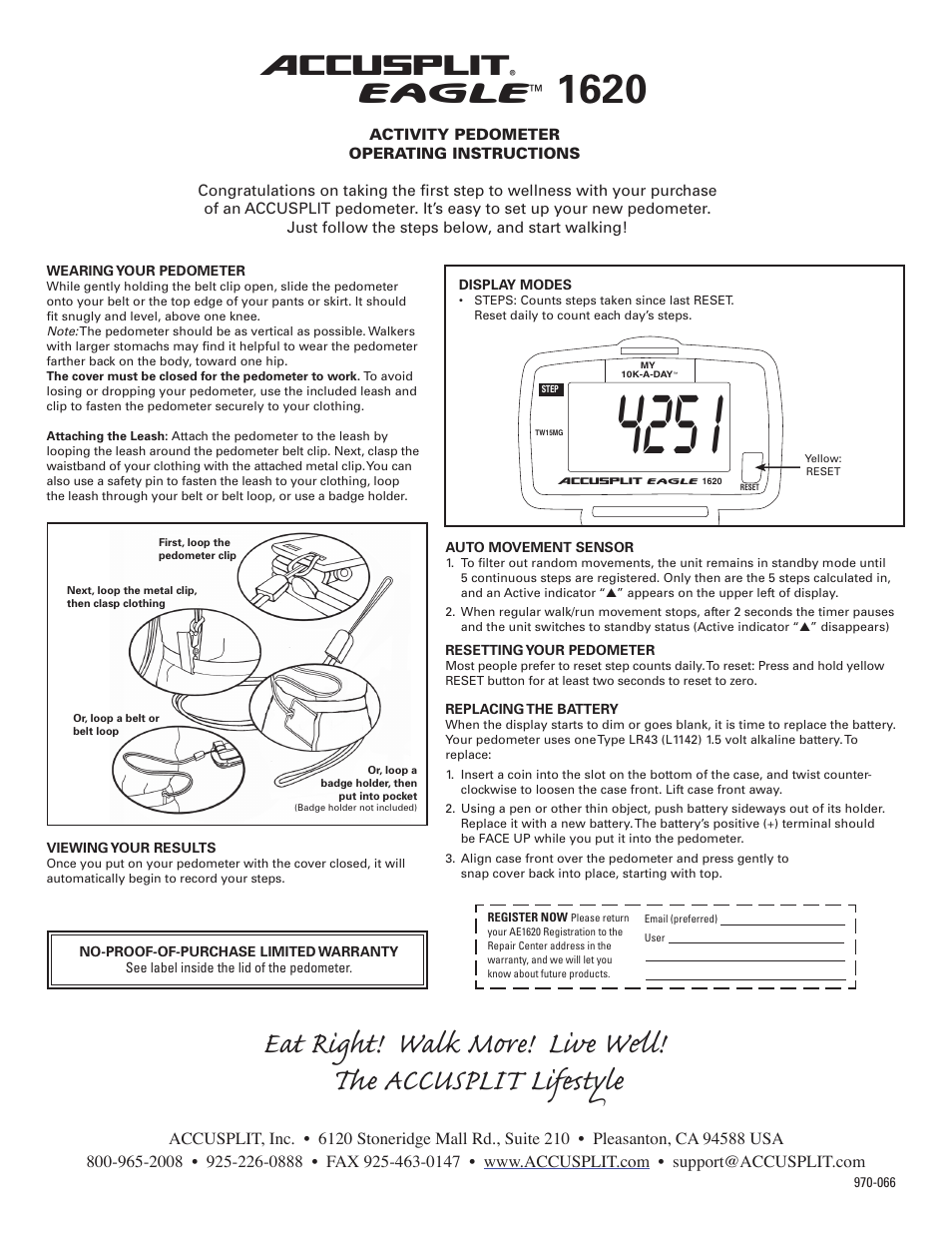 Accusplit Eagle 1620 User Manual | 1 page