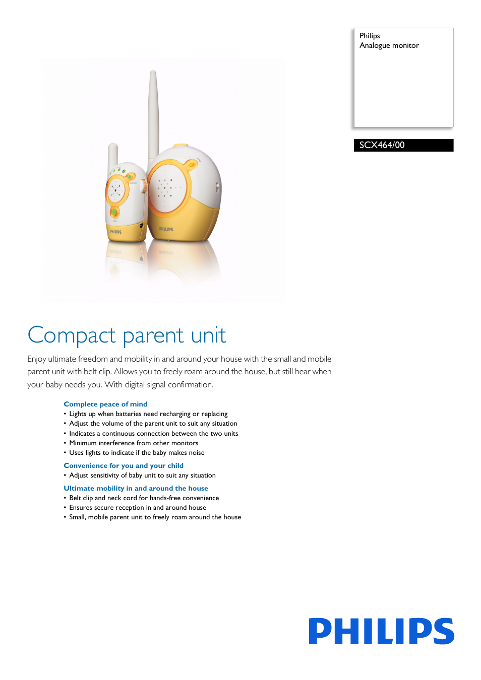 Philips Écoute-bébé analogique User Manual | 2 pages