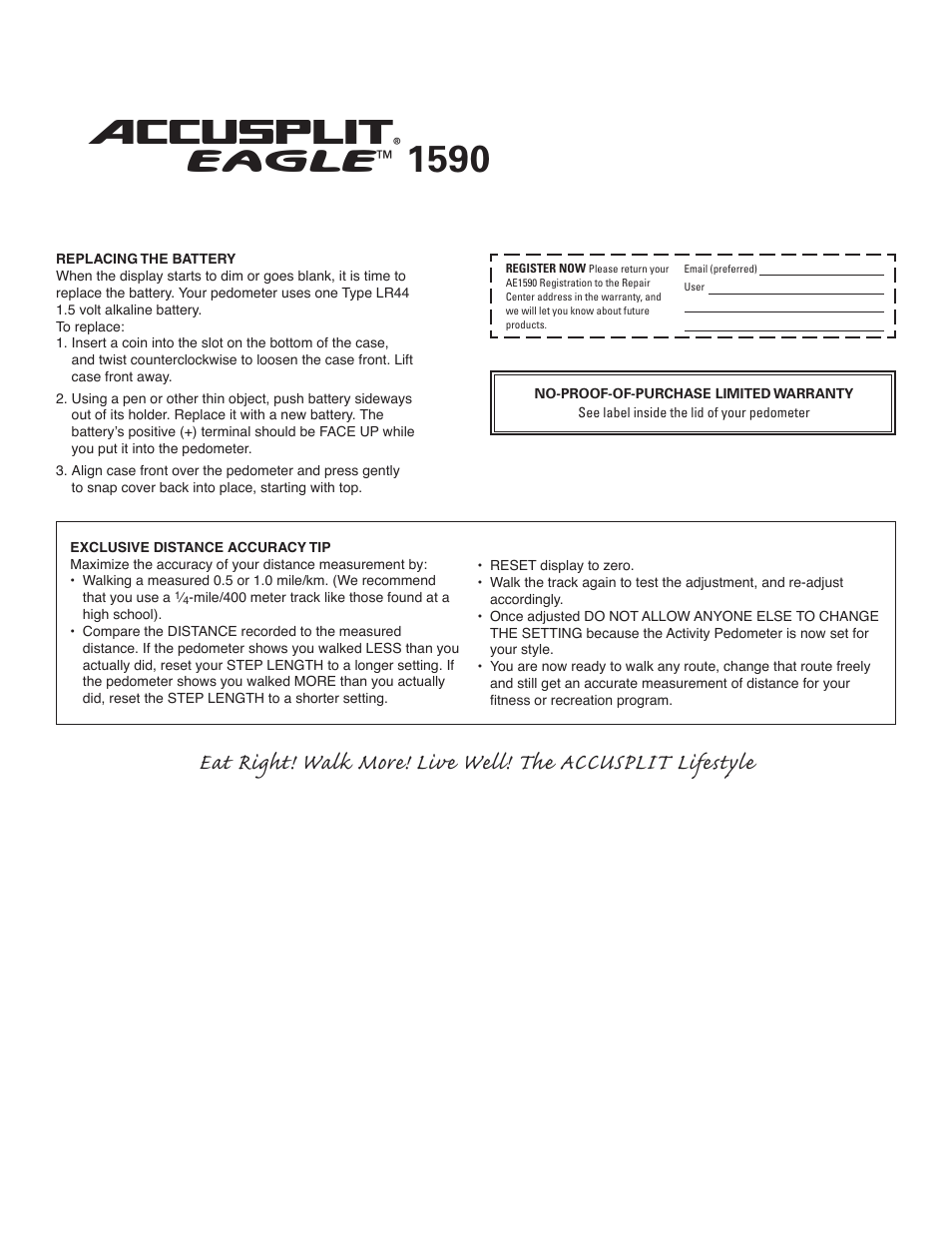 Accusplit, Eagle | Accusplit Eagle AE1590 User Manual | Page 2 / 2