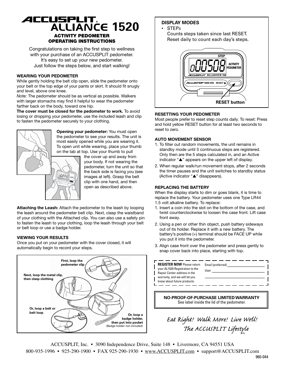 Accusplit Alliance 1520 User Manual | 1 page