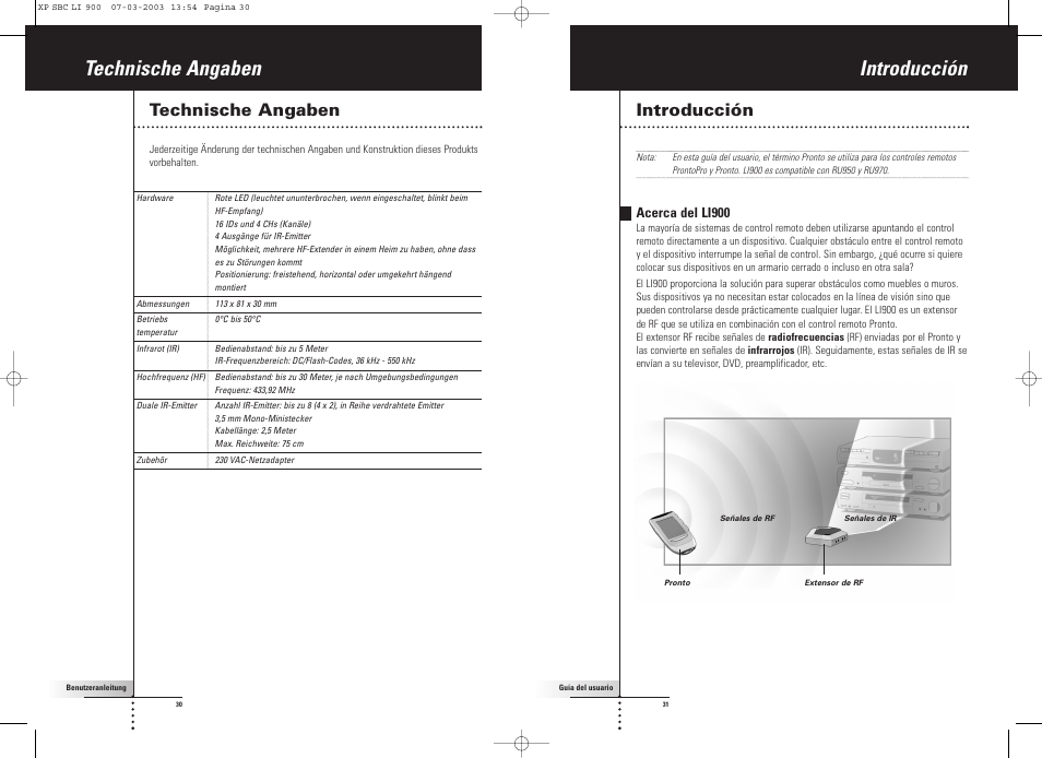 Introducción, Technische angaben | Philips Relais RF User Manual | Page 16 / 26