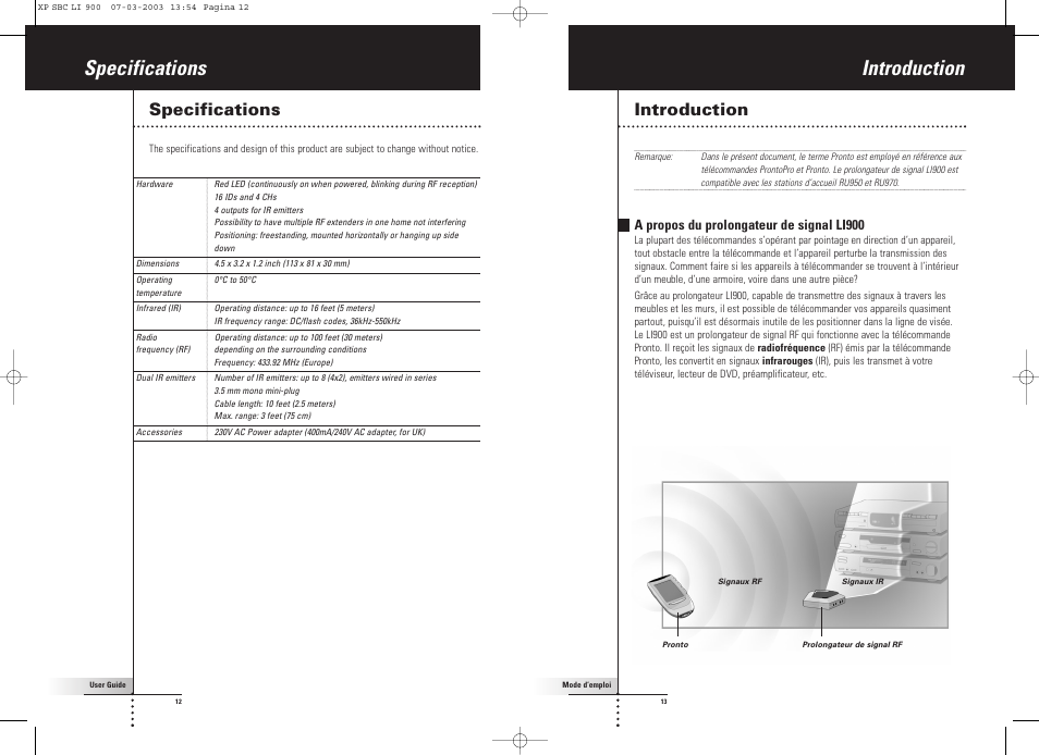 Introduction, Specifications | Philips Relais RF User Manual | Page 7 / 26