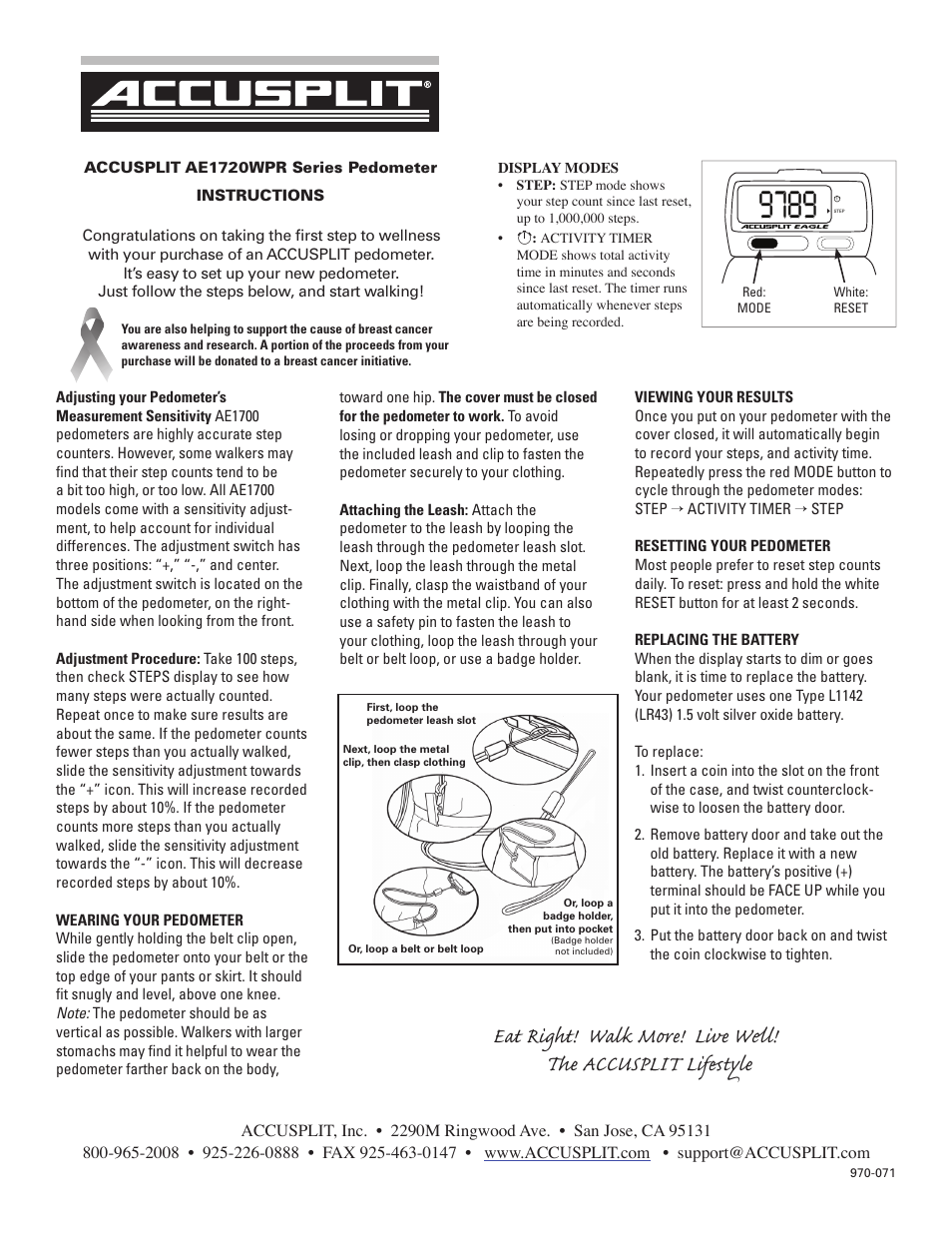 Accusplit AE1720WPR User Manual | 1 page