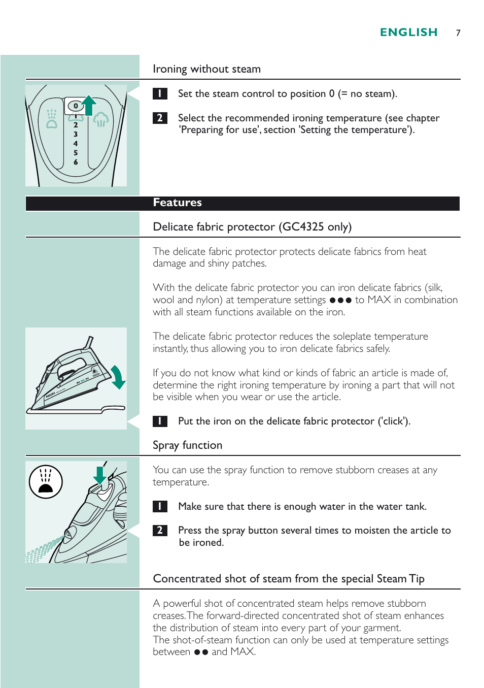 Philips Fer vapeur User Manual | Page 7 / 52