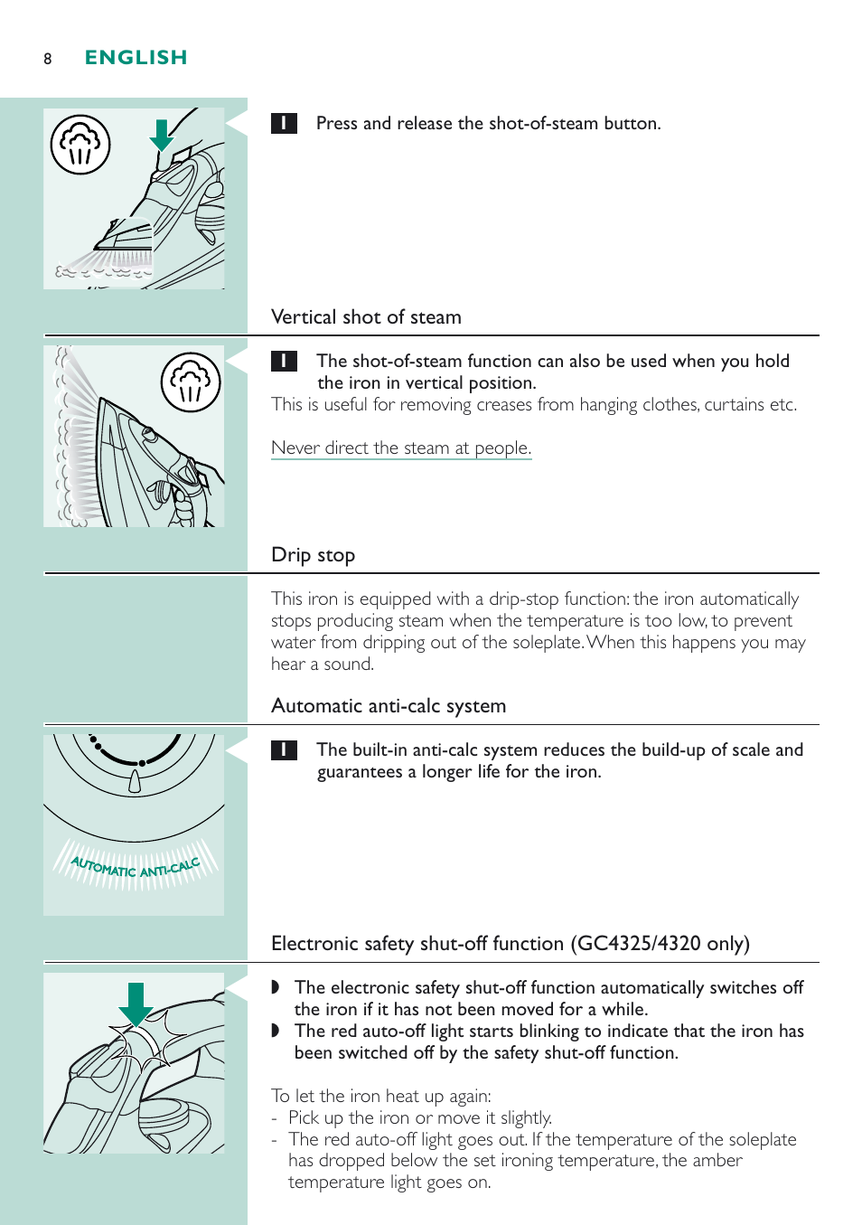 Philips Fer vapeur User Manual | Page 8 / 52