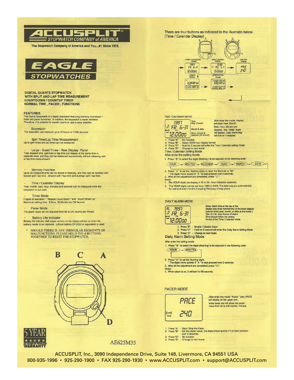 Accusplit Eagle AE625M35 User Manual | 2 pages