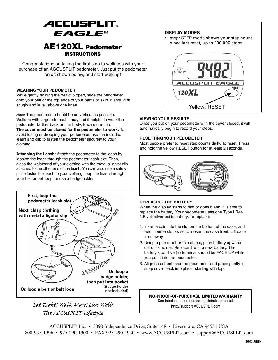 Accusplit Eagle AE120XL User Manual | 1 page