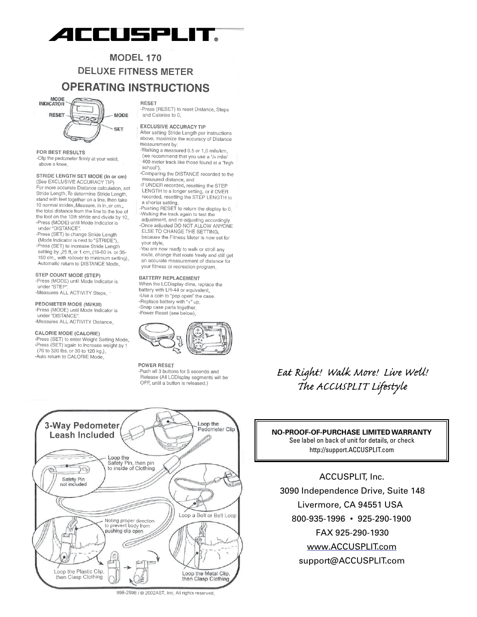 Accusplit 170 User Manual | 1 page