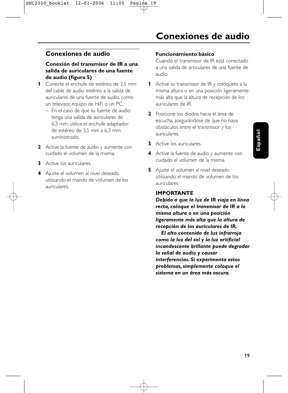 Conexiones de audio | Philips Casque hi-fi sans fil User Manual | Page 19 / 114