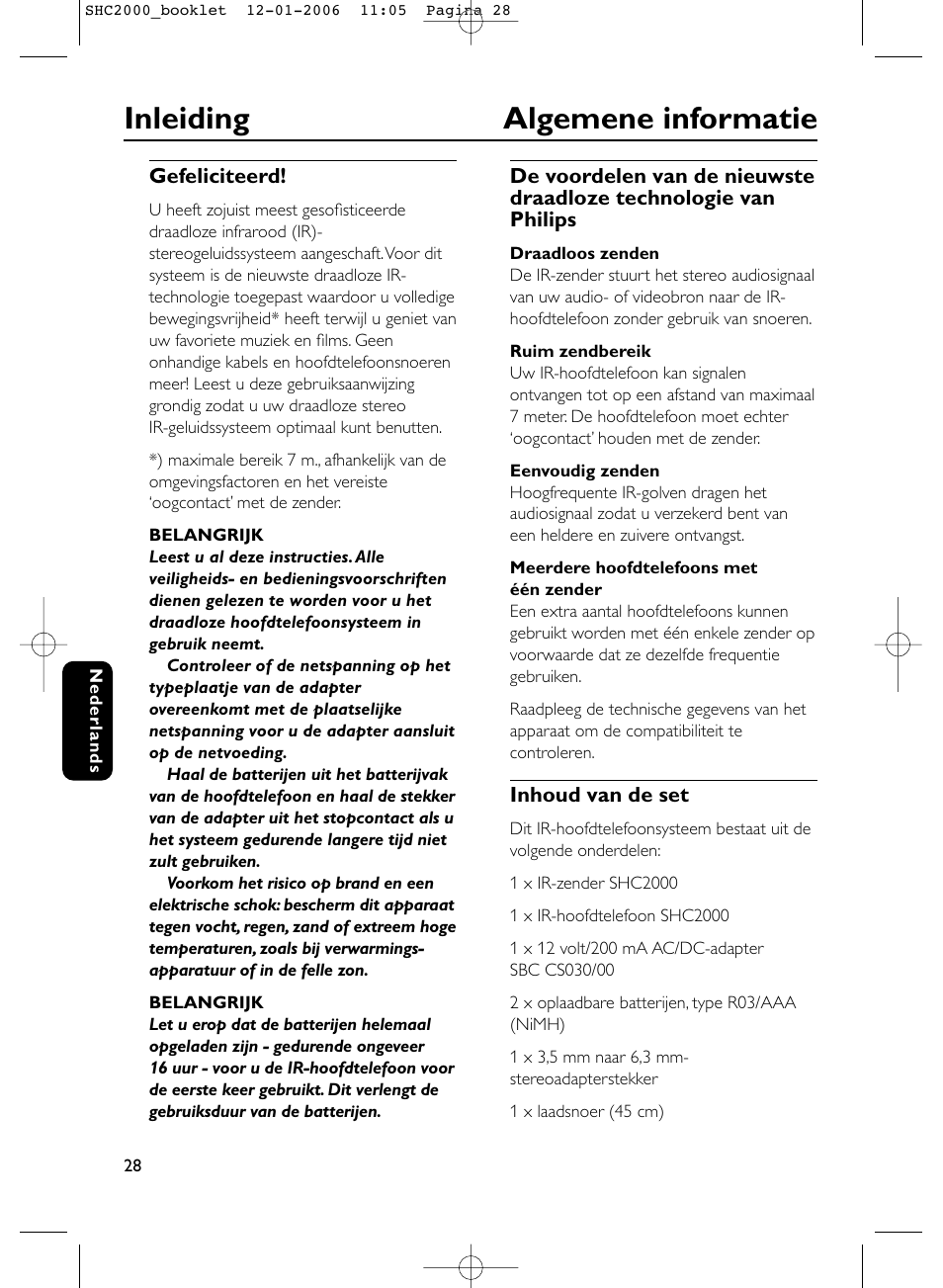 Inleiding algemene informatie | Philips Casque hi-fi sans fil User Manual | Page 28 / 114