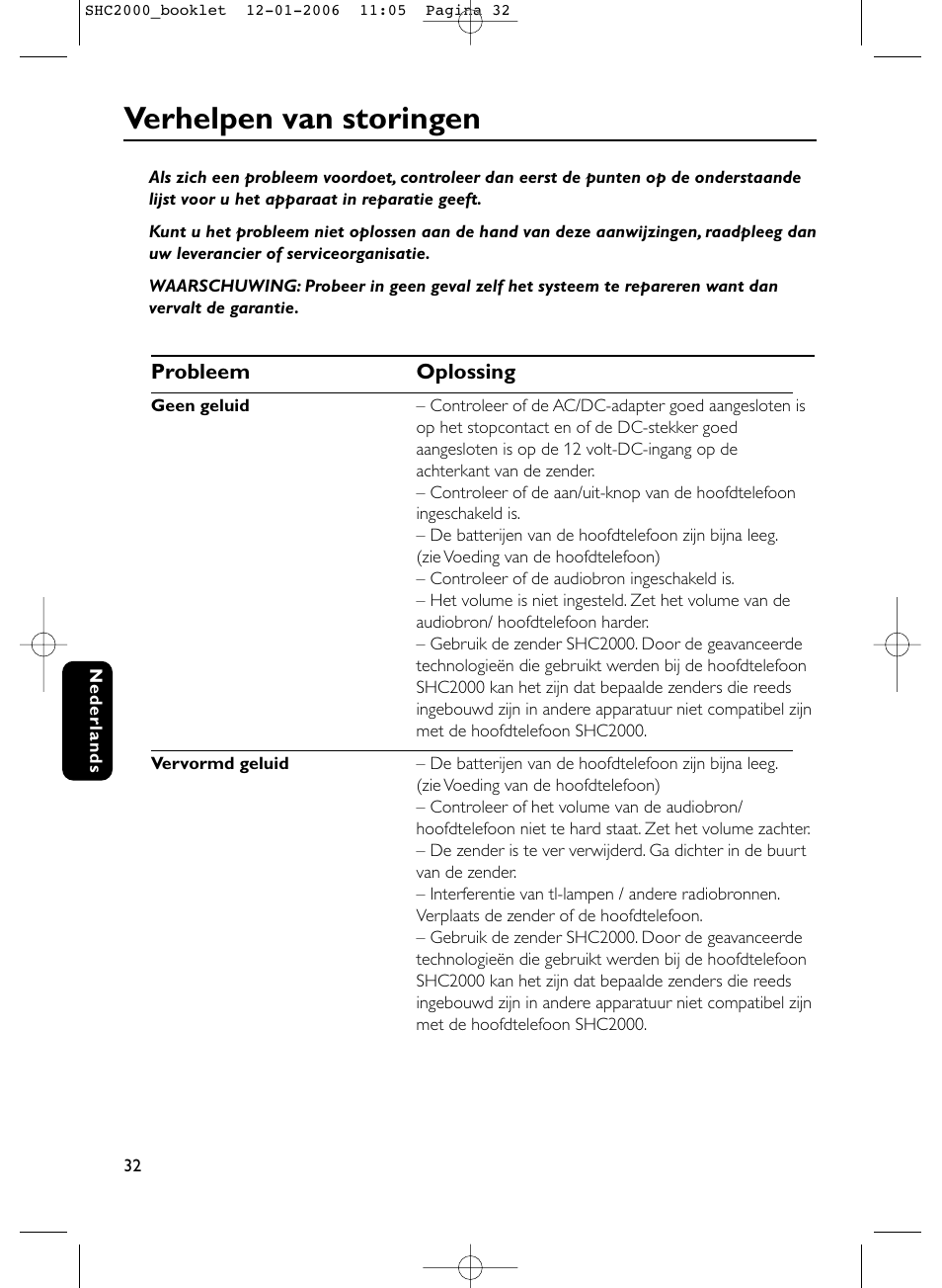 Verhelpen van storingen | Philips Casque hi-fi sans fil User Manual | Page 32 / 114