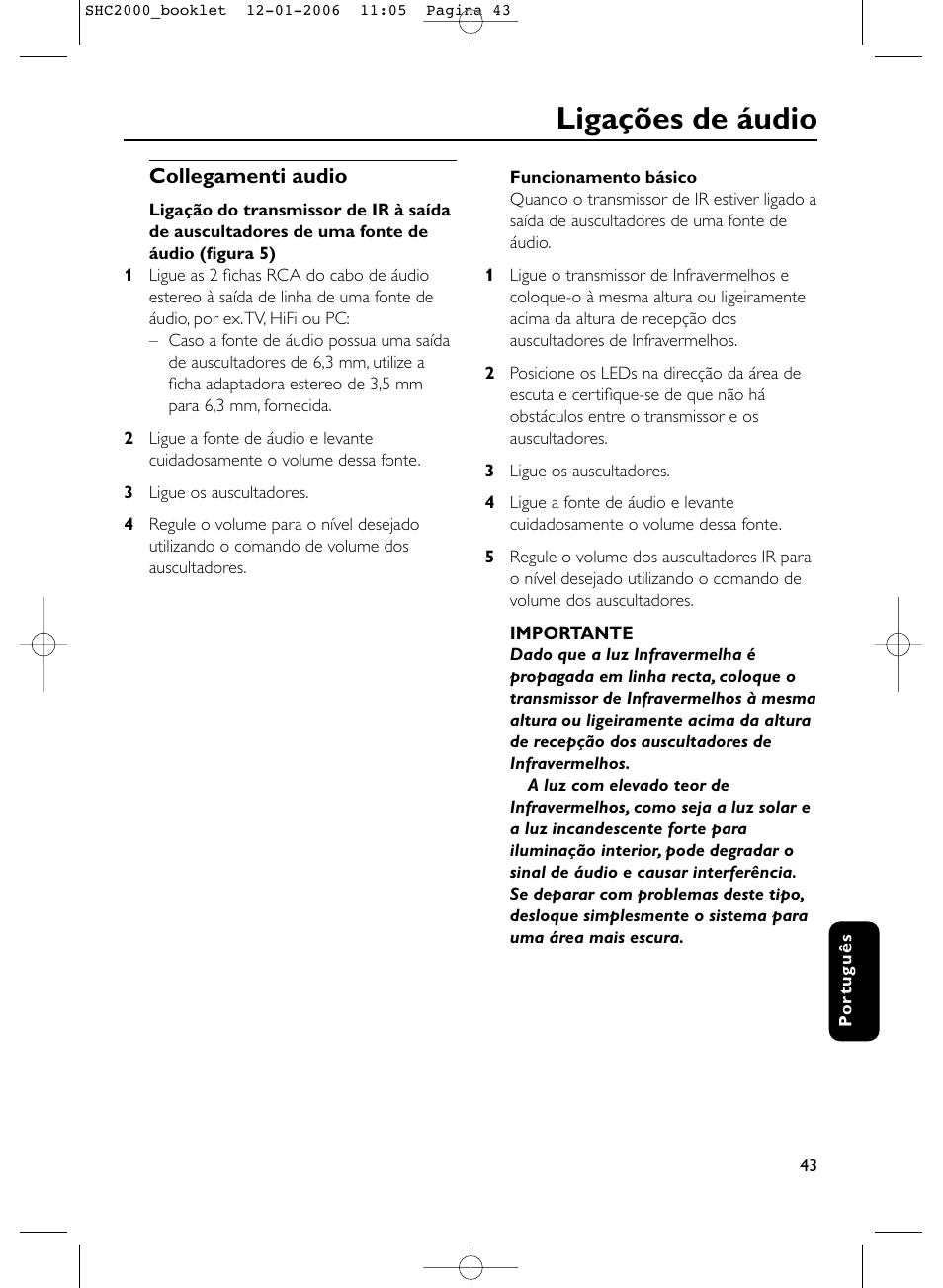 Ligações de áudio | Philips Casque hi-fi sans fil User Manual | Page 43 / 114