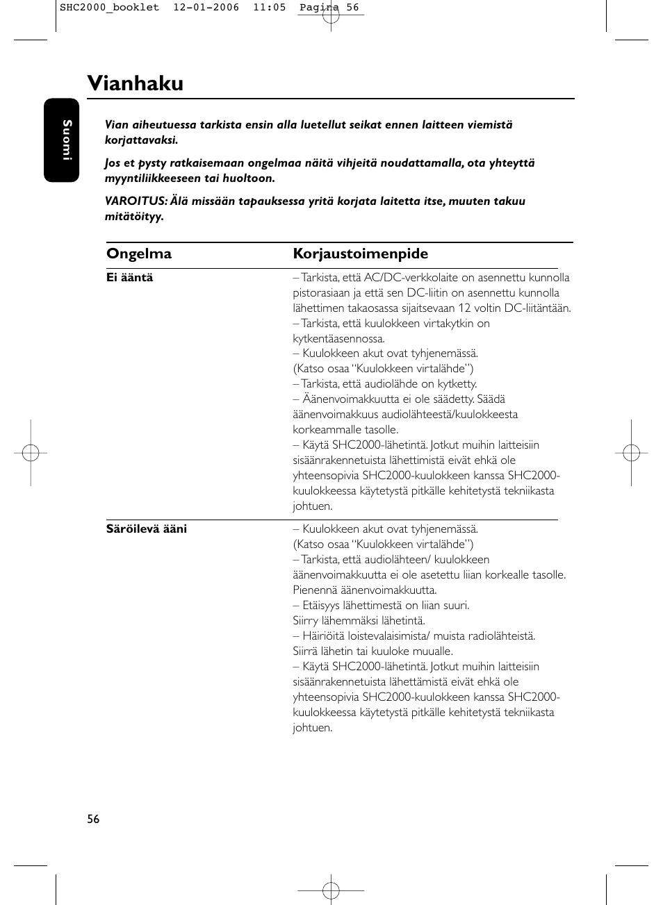 Vianhaku | Philips Casque hi-fi sans fil User Manual | Page 56 / 114