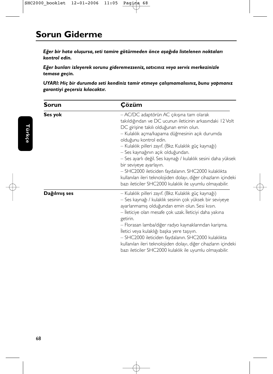 Sorun giderme | Philips Casque hi-fi sans fil User Manual | Page 68 / 114