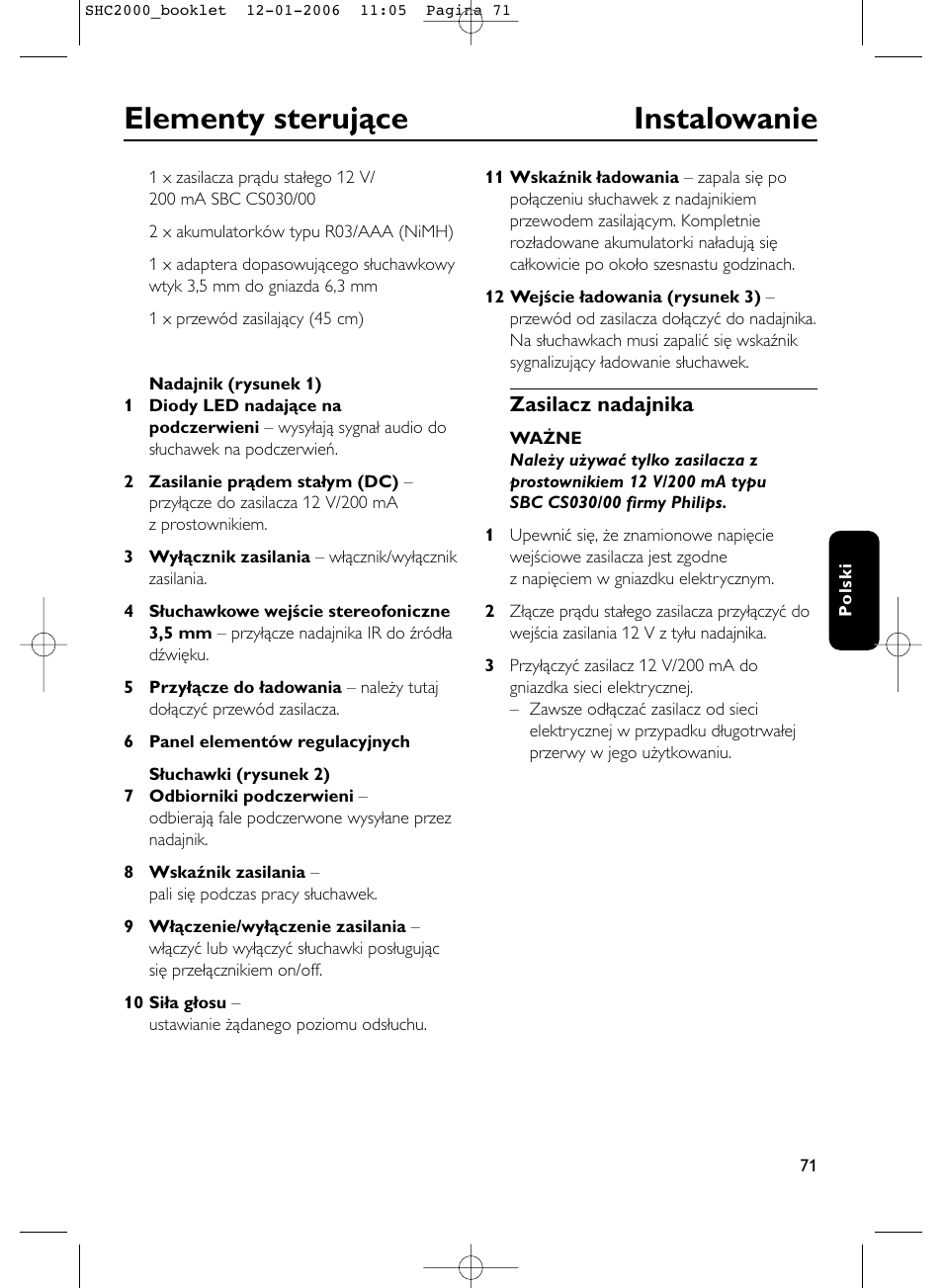 Elementy sterujące instalowanie | Philips Casque hi-fi sans fil User Manual | Page 71 / 114