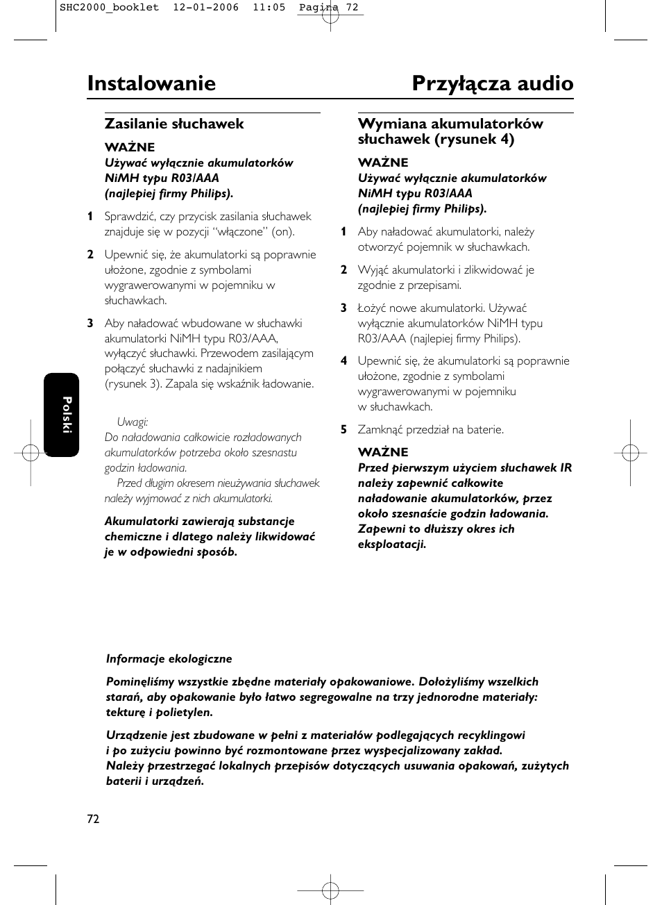 Instalowanie przyłącza audio | Philips Casque hi-fi sans fil User Manual | Page 72 / 114