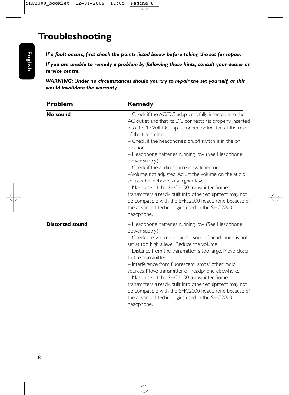 Troubleshooting | Philips Casque hi-fi sans fil User Manual | Page 8 / 114